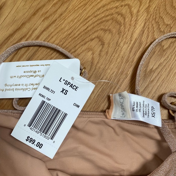 L*Space rebel shimmer champagne bandeau bikini top - Picture 2 of 3